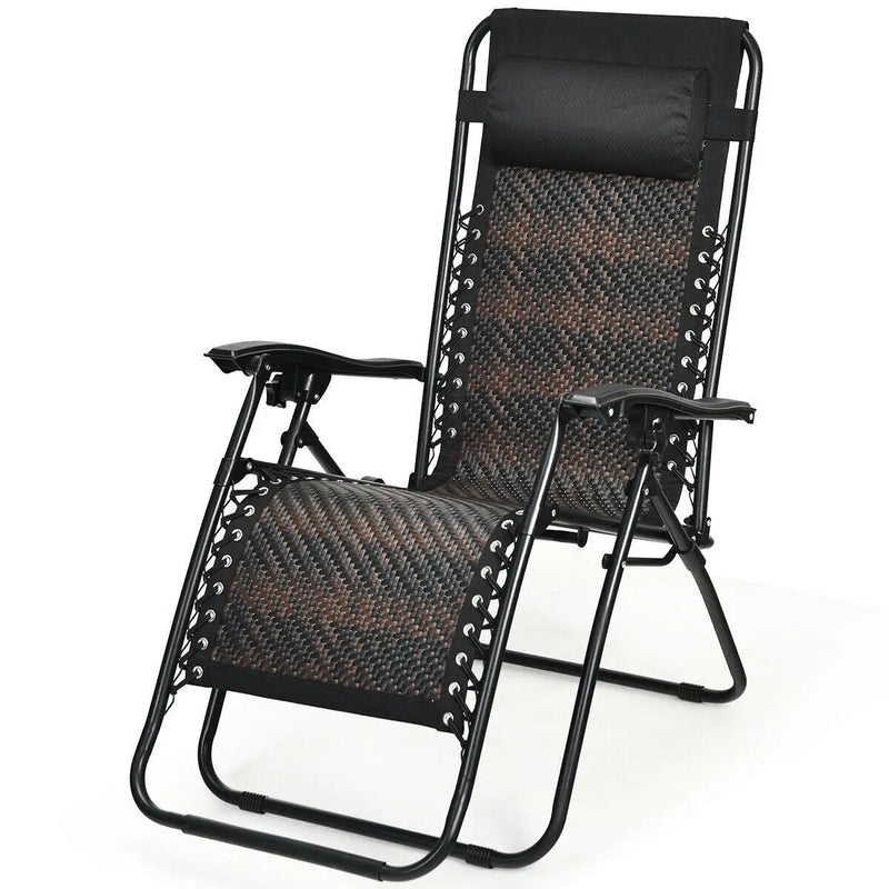 Folding Rattan Zero Gravity Lounge Chair with Removable Head Pillow by DirectDeals