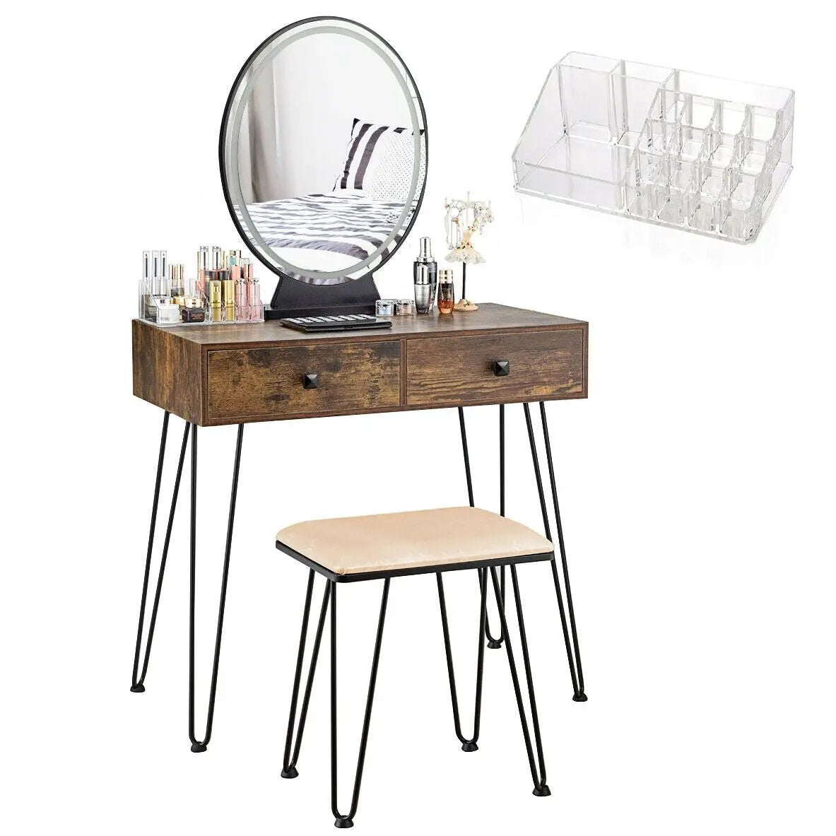 Industrial Makeup Dressing Table with 3 Lighting Modes by DirectDeals
