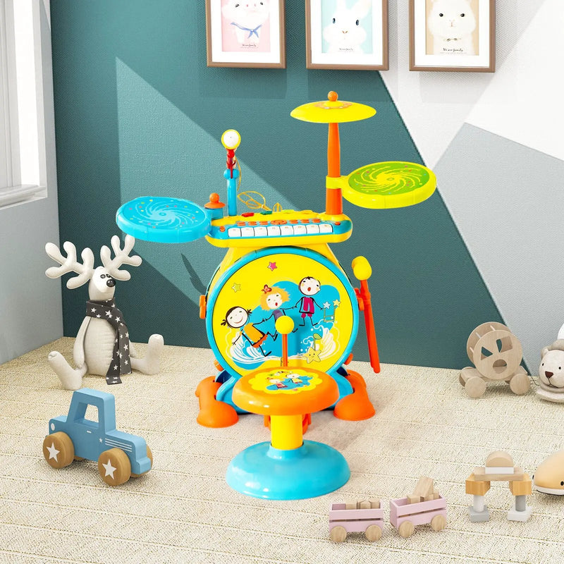 2-in-1 Kids Electronic Drum and Keyboard Set with Stool by DirectDeals