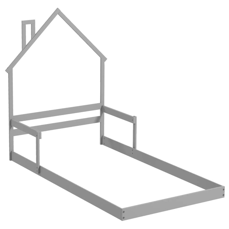 Twin Size Floor Bed with Chimney and Headboard and Handrail by DirectDeals