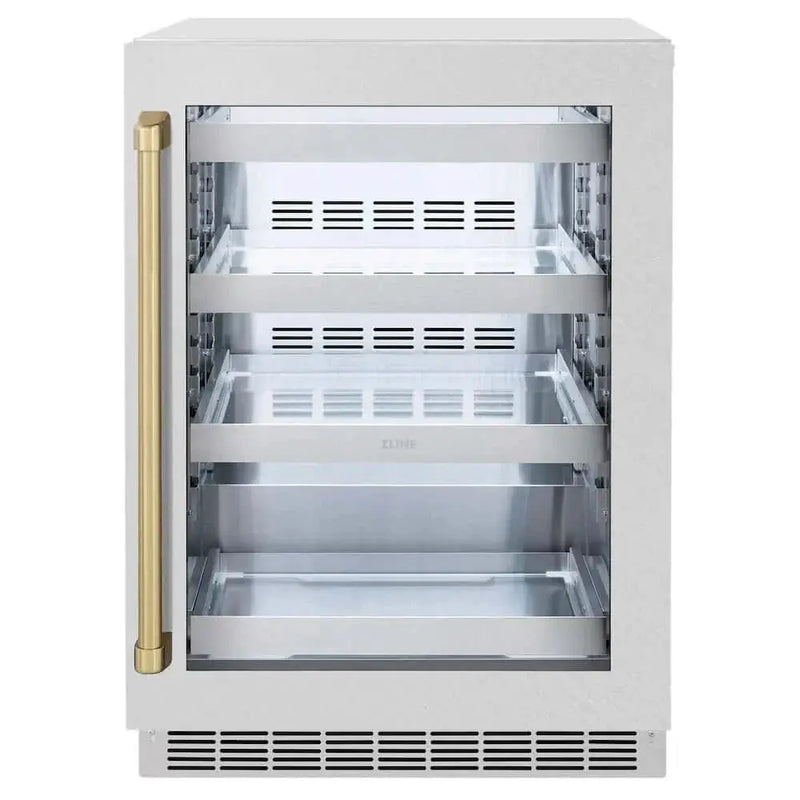ZLINE 24" Touchstone 151 Can Beverage Fridge DuraSnow® Stainless Steel Glass Door And Champagne Bronze Handle RBSOZ-SN-24-CB by Farmhouse Kitchen and Bath