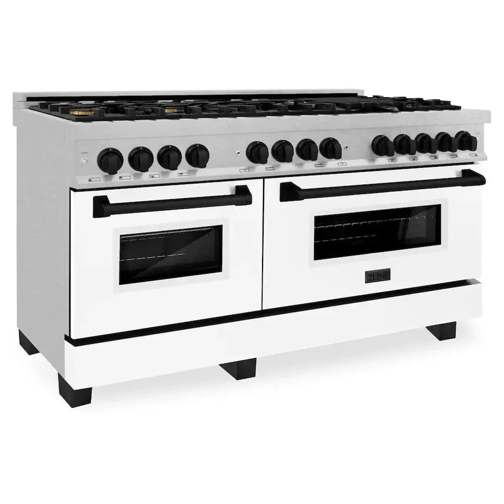 ZLINE 60"Autograph Range Dual Fuel, DuraSnow, White Door,RASZ-WM-60-MB by Farmhouse Kitchen and Bath