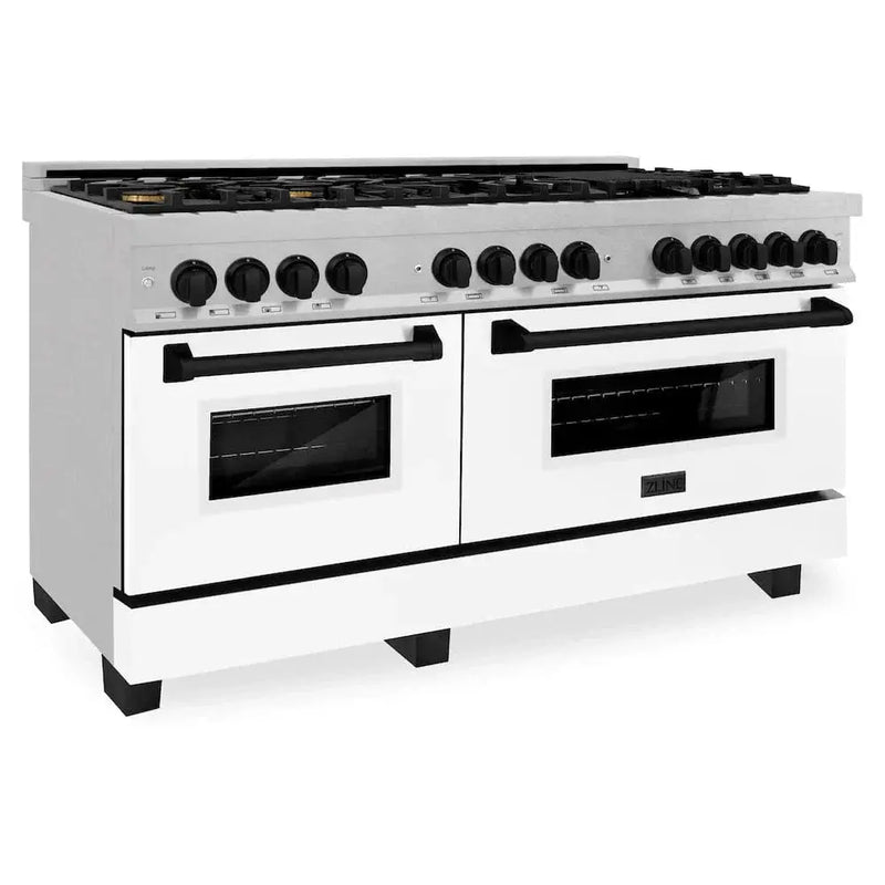 ZLINE 60"Autograph Range Dual Fuel, DuraSnow, White Door,RASZ-WM-60-MB by Farmhouse Kitchen and Bath