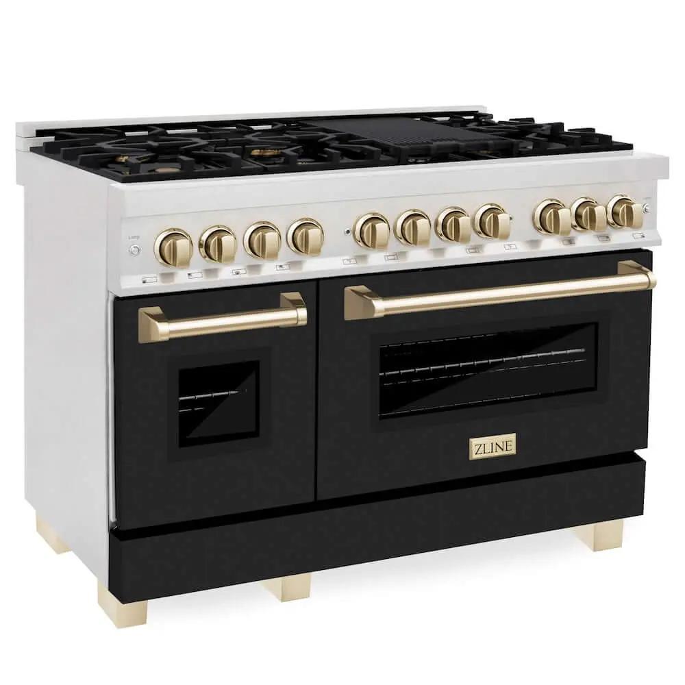 ZLINE 48" Autograph, Dual Fuel Range, Black Door, Bronze, RASZ-BLM-48-CB by Farmhouse Kitchen and Bath