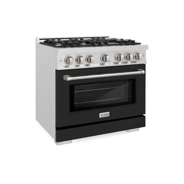 ZLINE 36" Select Dual Fuel Range Gas Cooktop Electric Convection Oven DuraSnow® Stainless Steel Black Matte Door HDRS-BLM-36