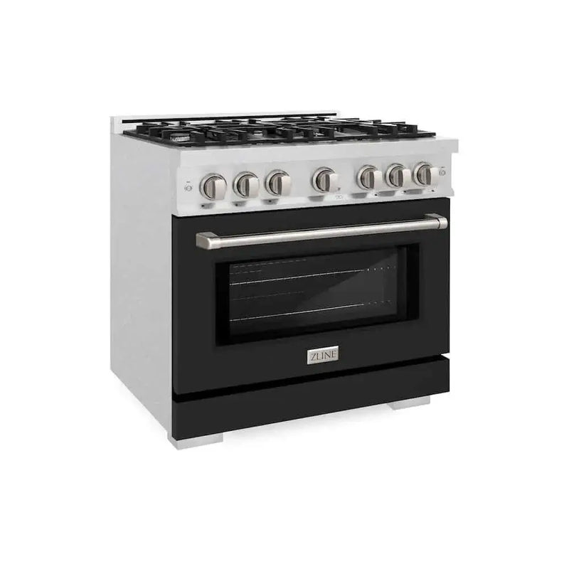 ZLINE 36" Select Dual Fuel Range Gas Cooktop Electric Convection Oven DuraSnow® Stainless Steel Black Matte Door HDRS-BLM-36 by Farmhouse Kitchen and Bath