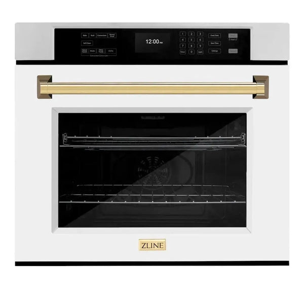 ZLINE 30" Autograph Edition Professional True Convection Single Wall Oven, Air Fry, Self Clean, White Matte, Gold WASZ-WM-30-G