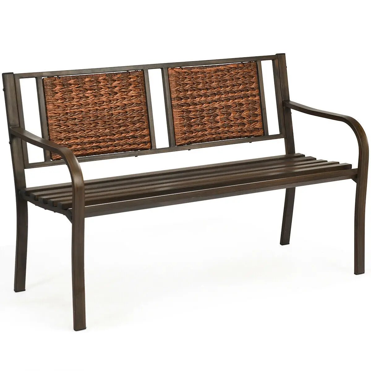 Patio Garden Bench with Powder Coated Steel Frame by DirectDeals