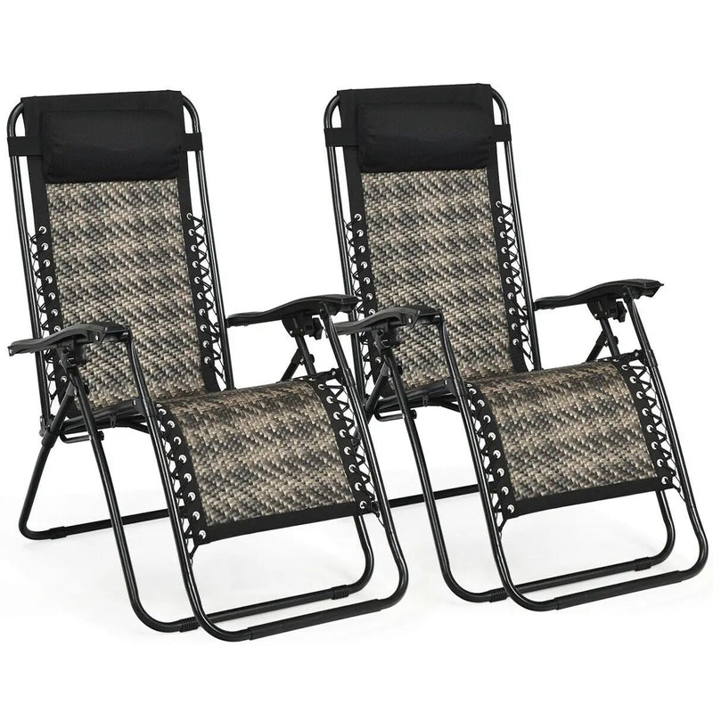 2 Pieces Folding Patio Rattan Zero Gravity Lounge Chair by DirectDeals