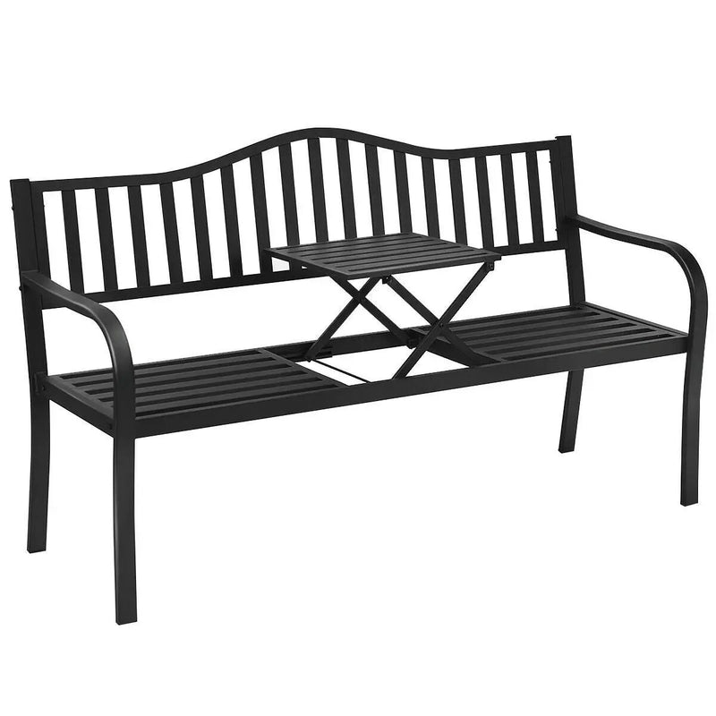 Patio Garden Bench Steel Frame with Adjustable Center Table by DirectDeals