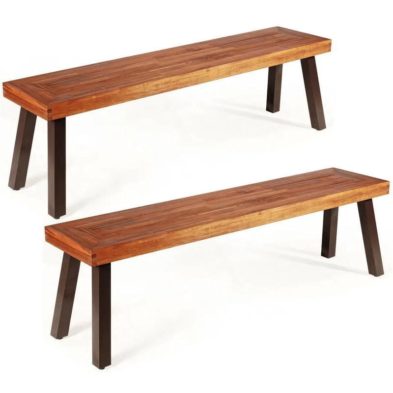 Set of 2 Patio Acacia Wood Dining Benches by DirectDeals