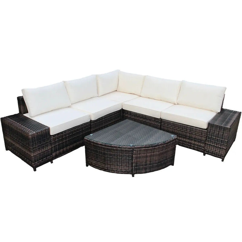 6 Piece Wicker Patio Sectional Sofa Set with Tempered Glass Coffee Table by DirectDeals