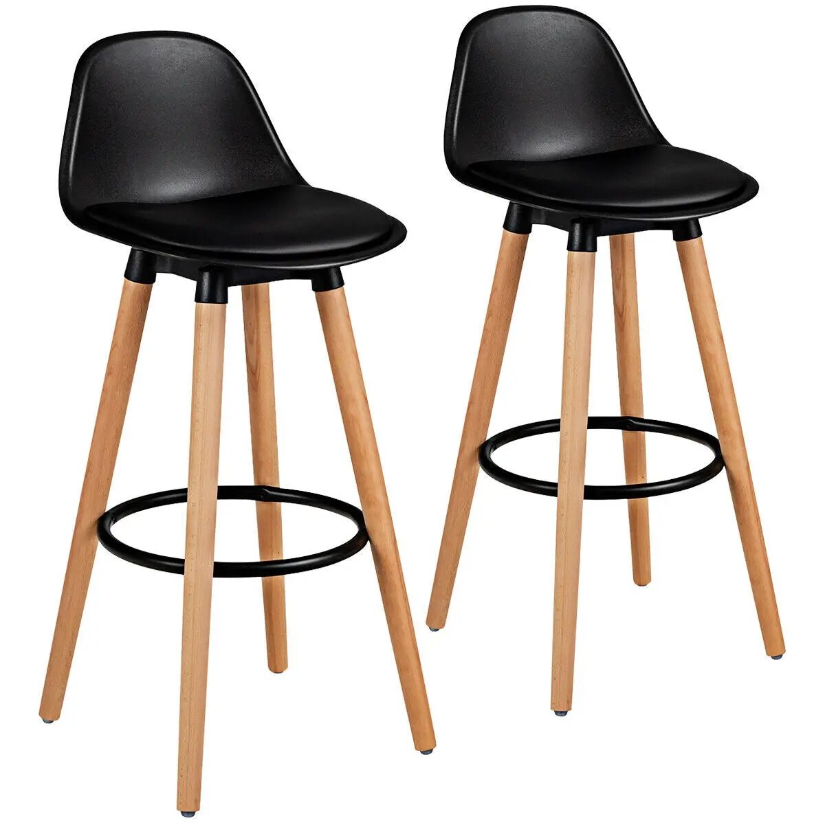 2 Pieces Mid Century Barstool 28.5 Inches Dining Pub Chair by DirectDeals