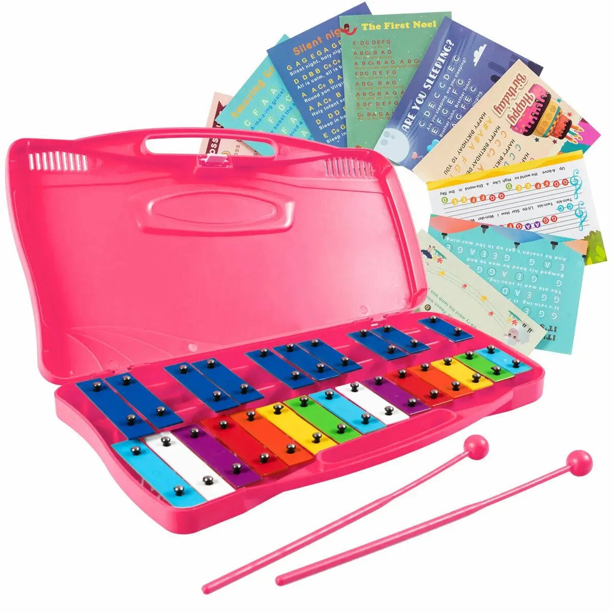 25 Notes Kids Glockenspiel Chromatic Metal Xylophone-Pink by DirectDeals