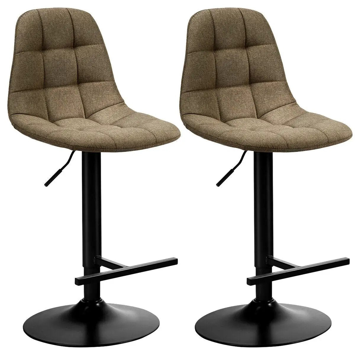 2 Pieces Adjustable Bar Stools Swivel Counter Height Linen Chairs-Brown by DirectDeals
