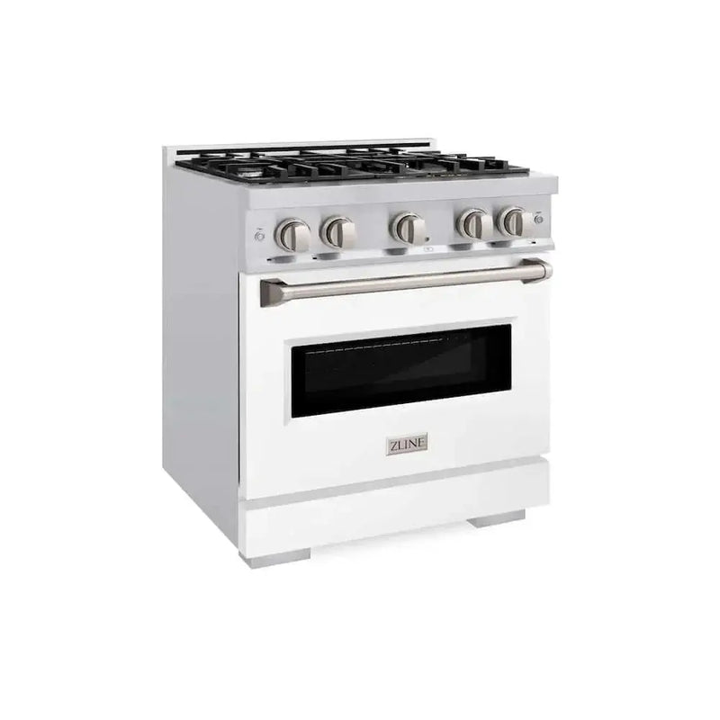 ZLINE 30" Dual Fuel Range, Gas Cooktop, Electric Convection Oven Stainless Steel, White Matte Door CDR-WM-30 by Farmhouse Kitchen and Bath