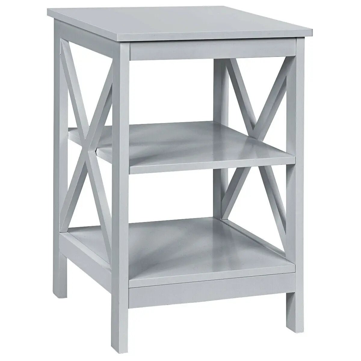 3-Tier Nightstand End Table with X Design Storage by DirectDeals