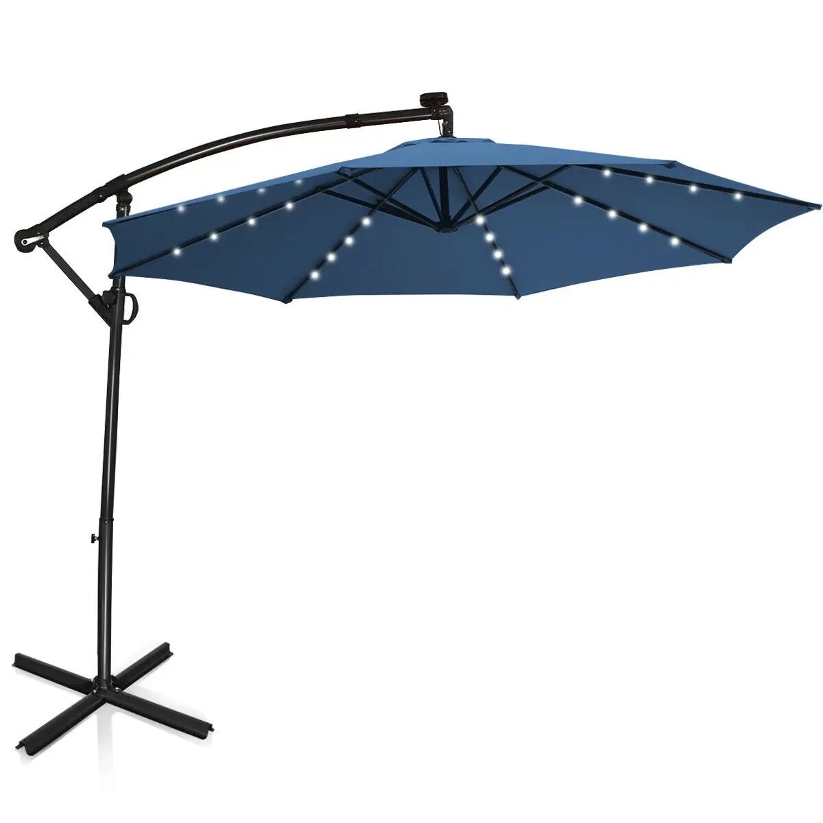 10 Feet 360° Rotation Solar Powered LED Patio Offset Umbrella without Weight Base-Gray by DirectDeals