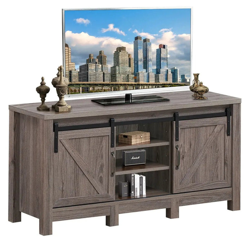 55 Inch TV Sliding Barn Door Entertainment Center with Adjustable Shelves by DirectDeals