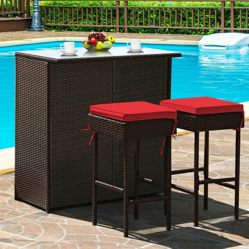 3PCS Patio Rattan Wicker Bar Table Stools Dining Set-Turquoise by DirectDeals