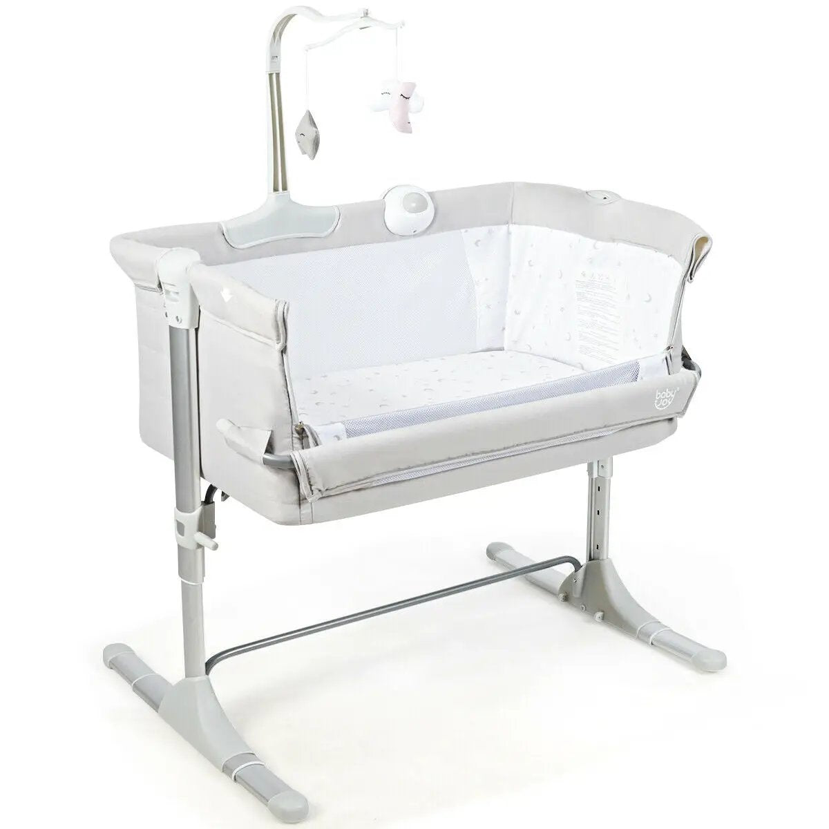 Height Adjustable Baby Side Crib with Music Box & Toys by DirectDeals