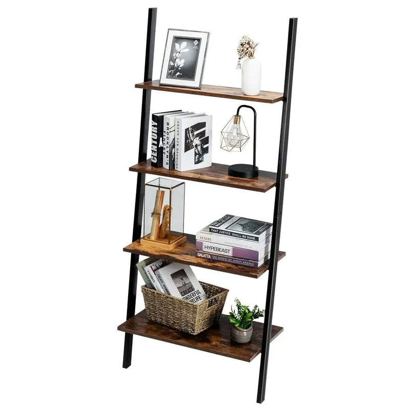 Multipurpose 4-Tier Industrial Leaning Wall Bookcase with Metal Frame by DirectDeals