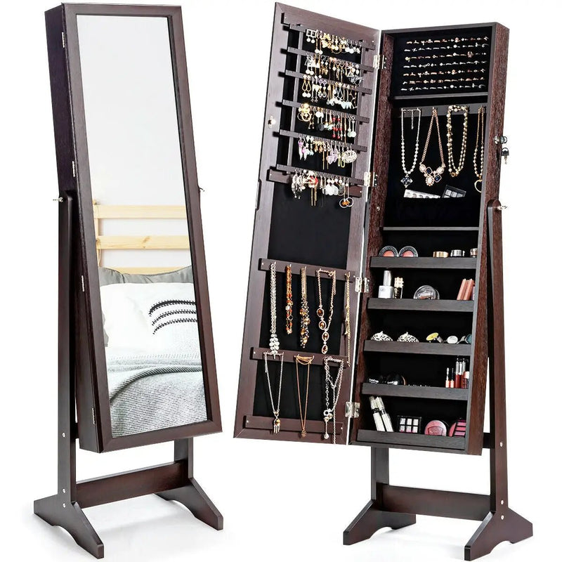 Jewelry Cabinet Stand Mirror Armoire with Large Storage Box by DirectDeals