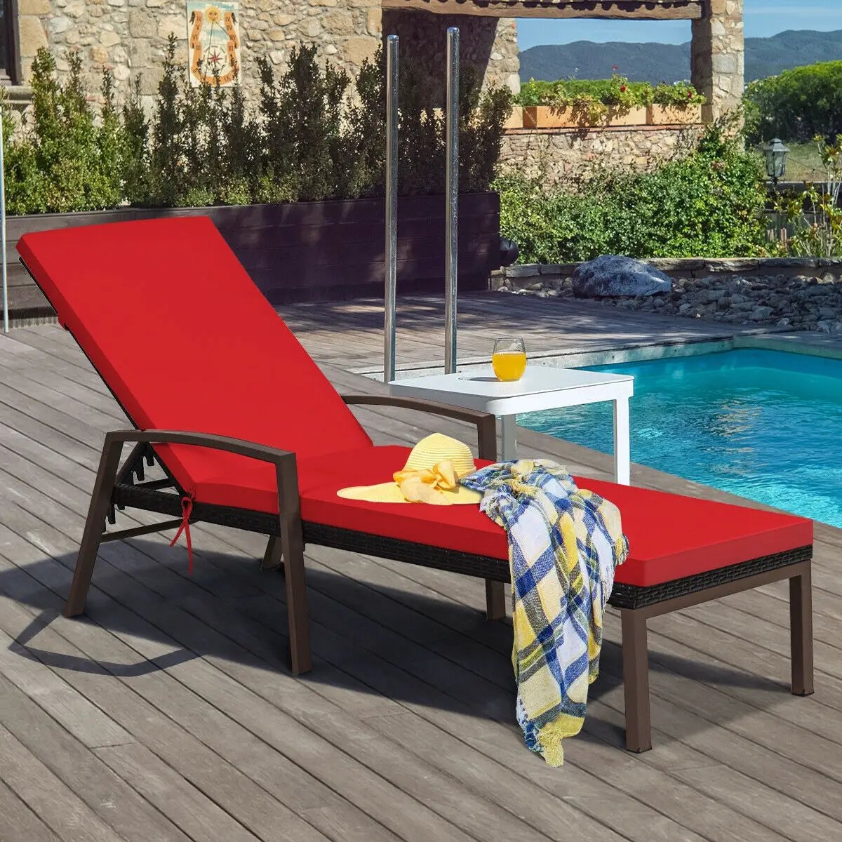 Patio Rattan Lounge Chaise Recliner with Back Adjustable Cushioned, photo 7 of 10