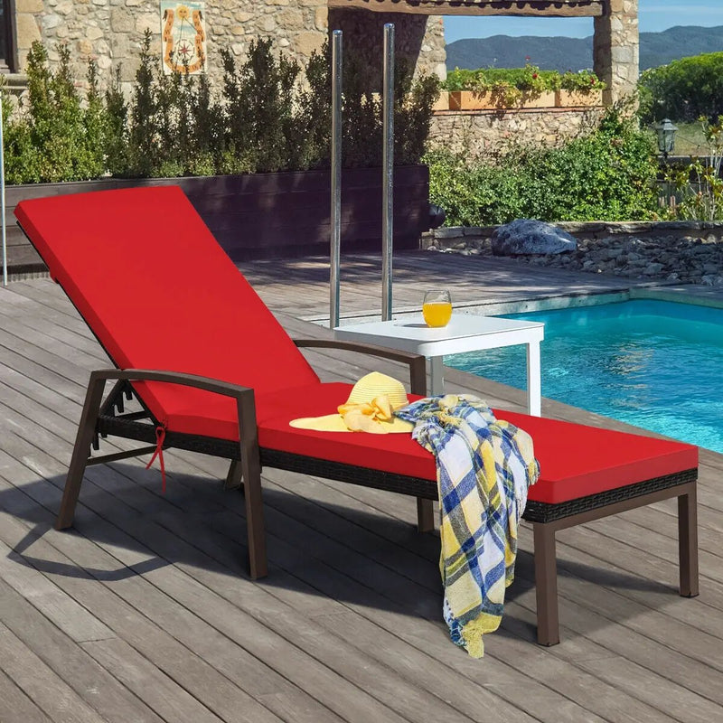Patio Rattan Lounge Chaise Recliner with Back Adjustable Cushioned by DirectDeals