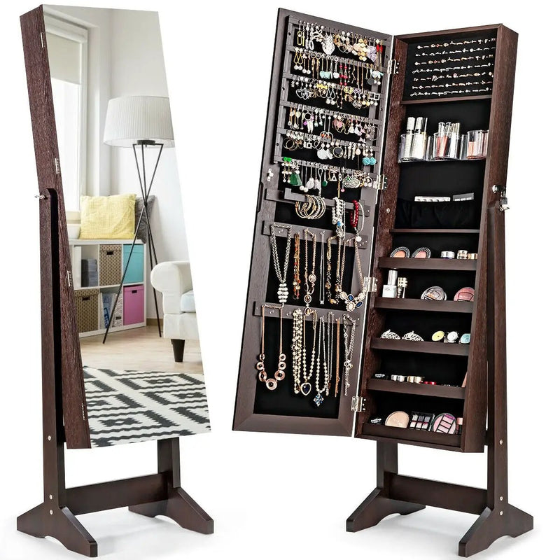 Standing Jewelry Armoire Cabinet with Full Length Mirror by DirectDeals