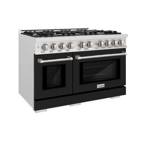 ZLINE 48" Select Gas Range Convection Gas Oven DuraSnow® Stainless Steel Black Matte Door HGRS-BLM-48