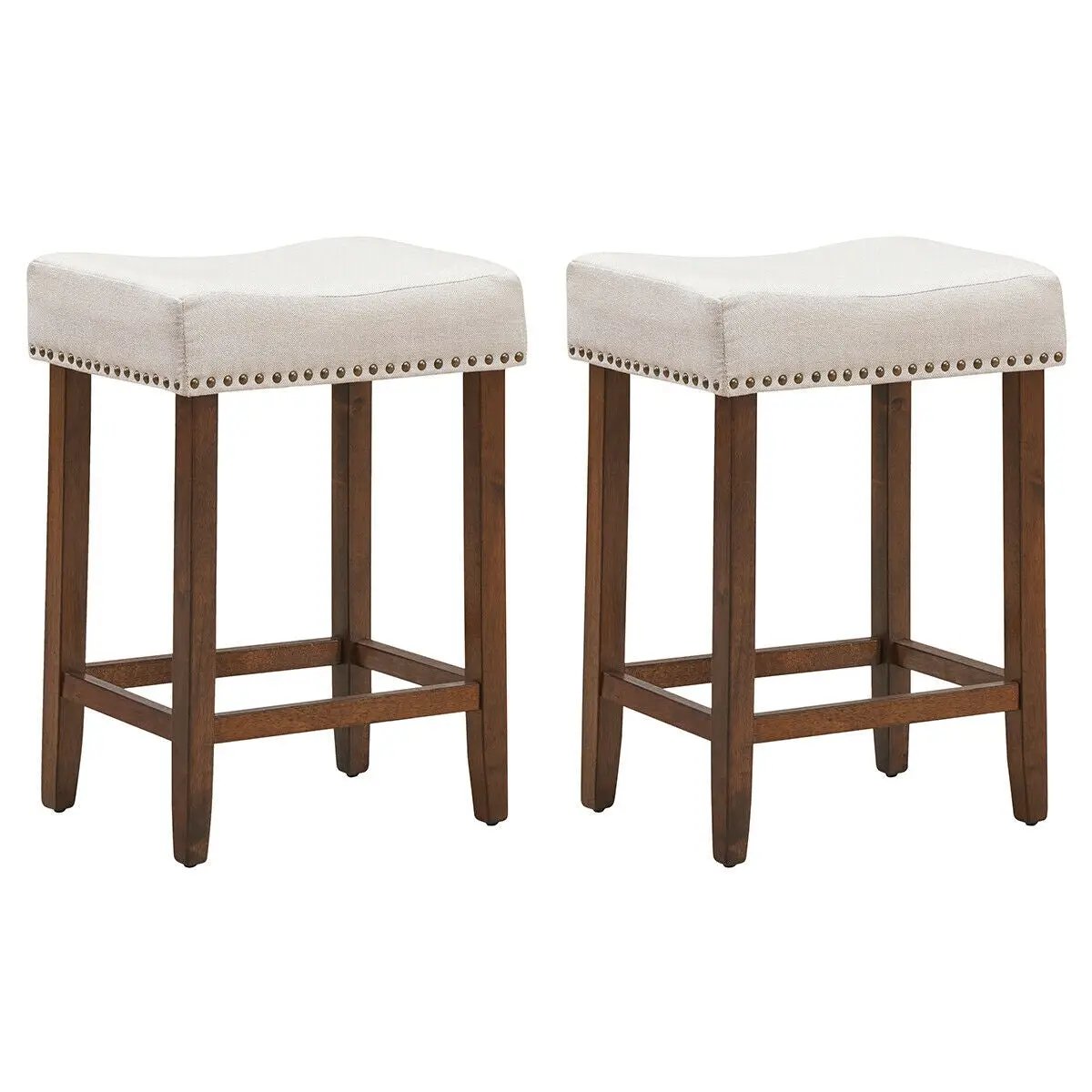 Set of 2 Nailhead Saddle Bar Stools 24 Inch Height, photo 12 of 16