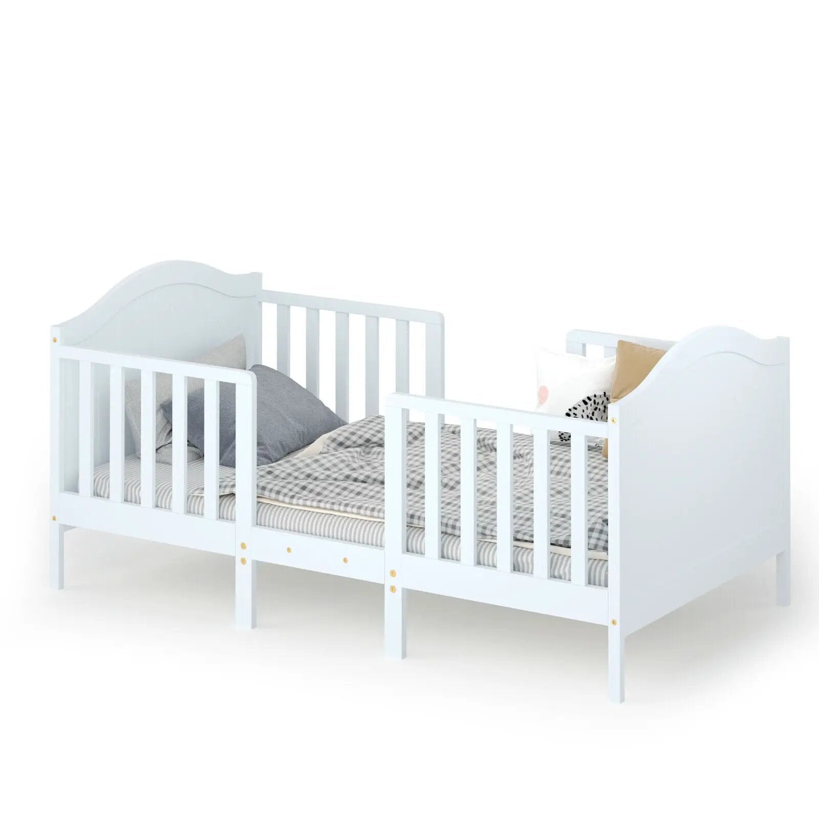 2-in-1 Classic Convertible Wooden Toddler Bed with 2 Side Guardrails for Extra Safety by DirectDeals