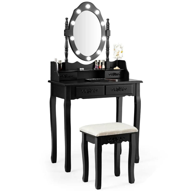 Makeup Vanity Dressing Table Set with Dimmable Bulbs Cushioned Stool by DirectDeals