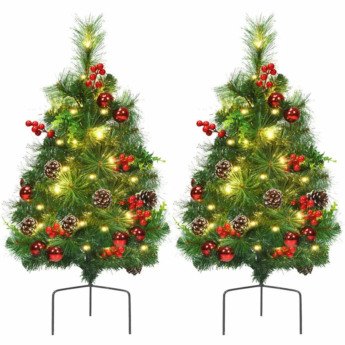 Set of 2 29 Inch Battery Powered Pre-lit Pathway Holiday Christmas Trees by DirectDeals