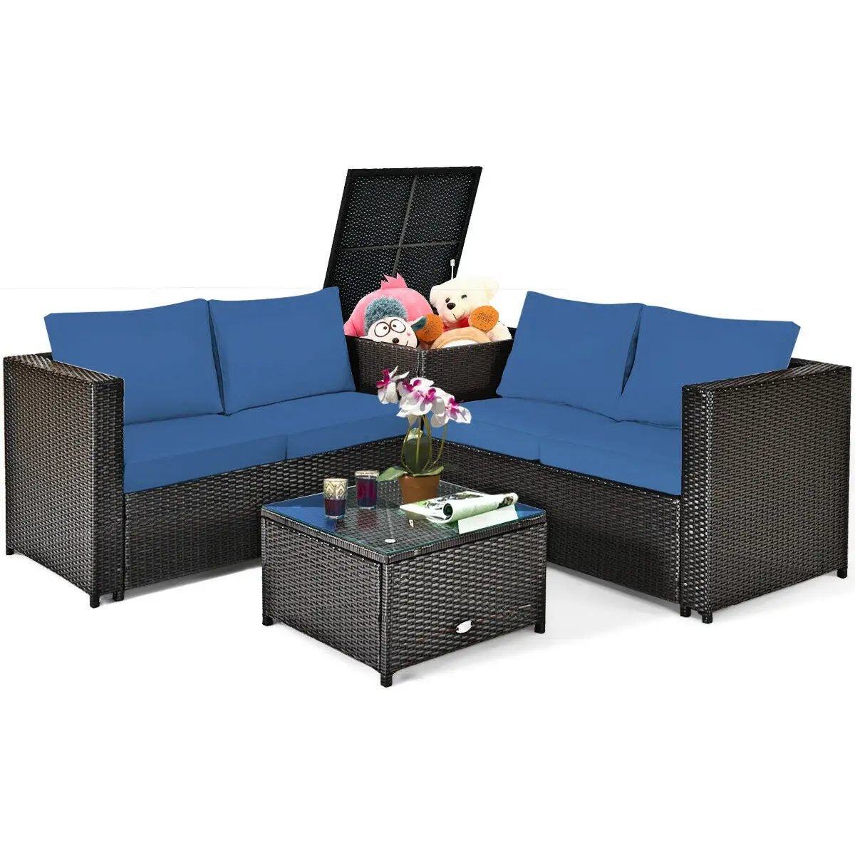 4 Pieces Outdoor Patio Rattan Furniture Set with by DirectDeals