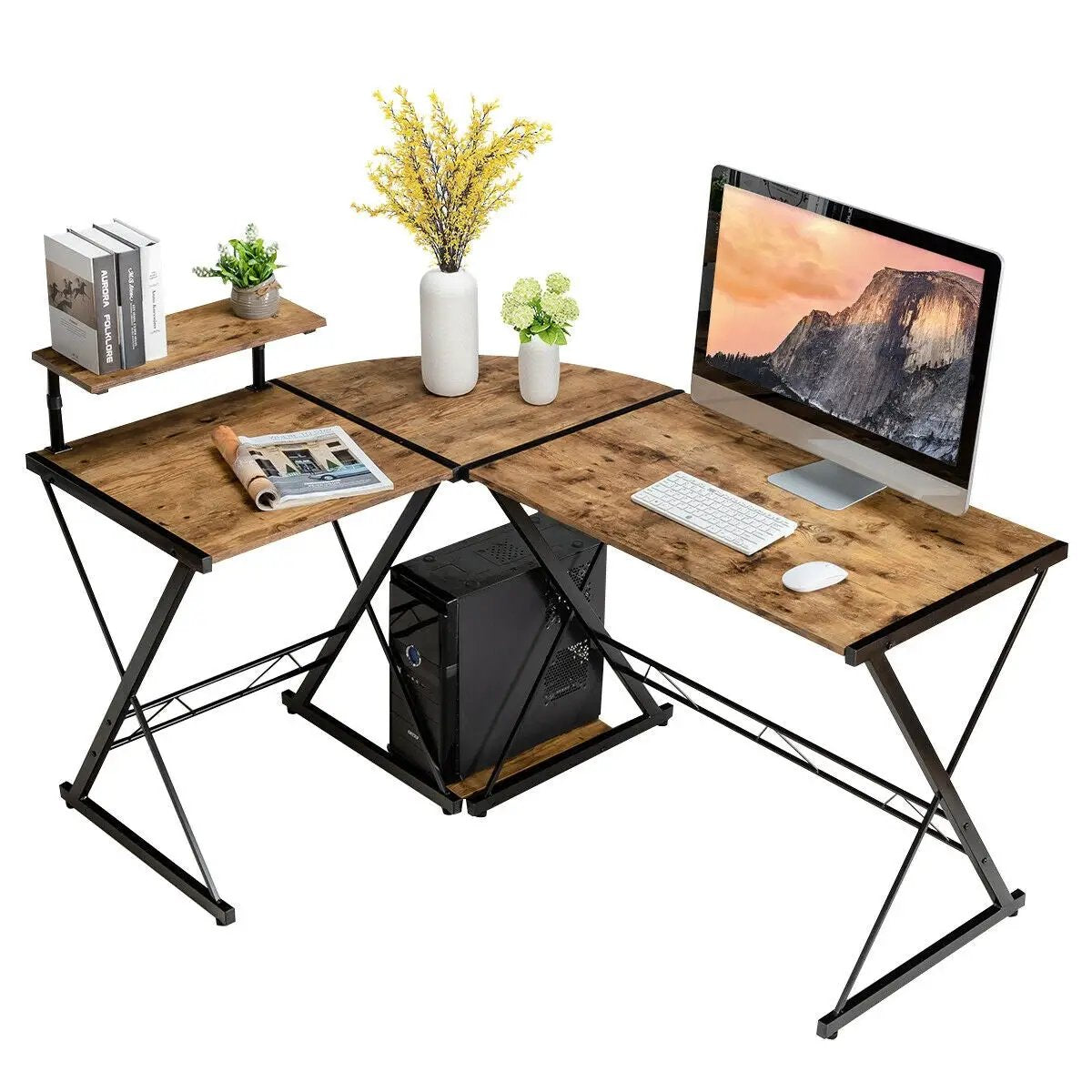 L-Shaped Desk Reversible Corner Computer Desk with Movable Shelf and CPU Stand, photo 19 of 24