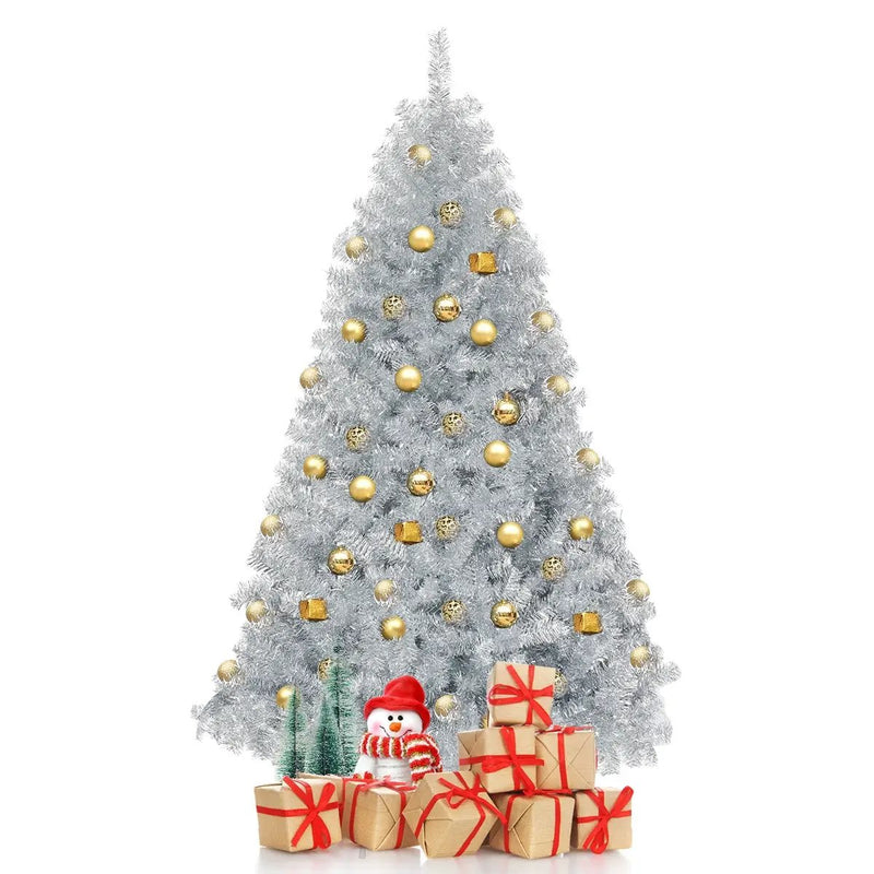 6 Feet Hinged Unlit Artificial Silver Tinsel Christmas Tree with Metal Stand by DirectDeals