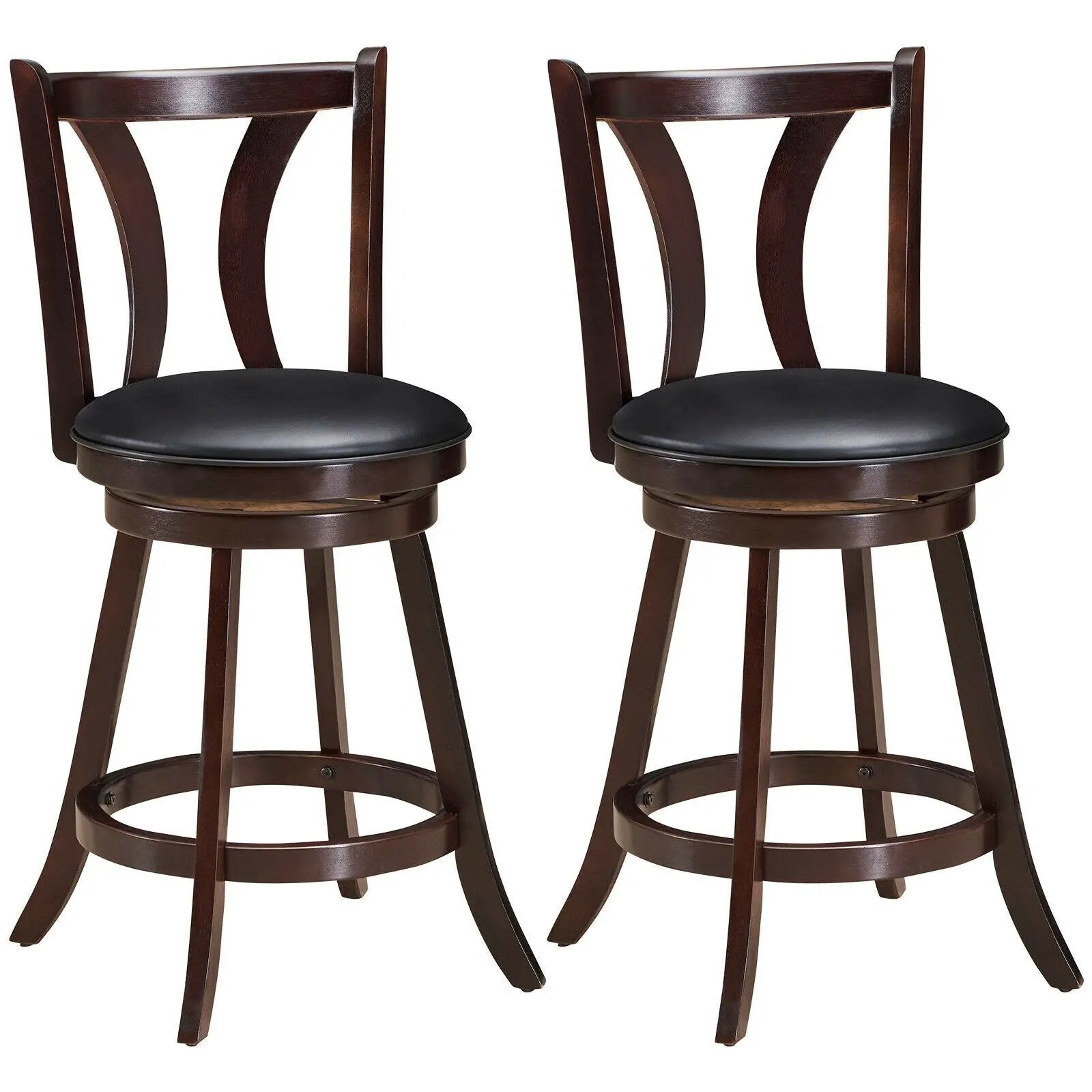 Set of 2 Swivel Bar stool 24 Inch Counter Height Leather Padded Dining Kitchen Chair by DirectDeals
