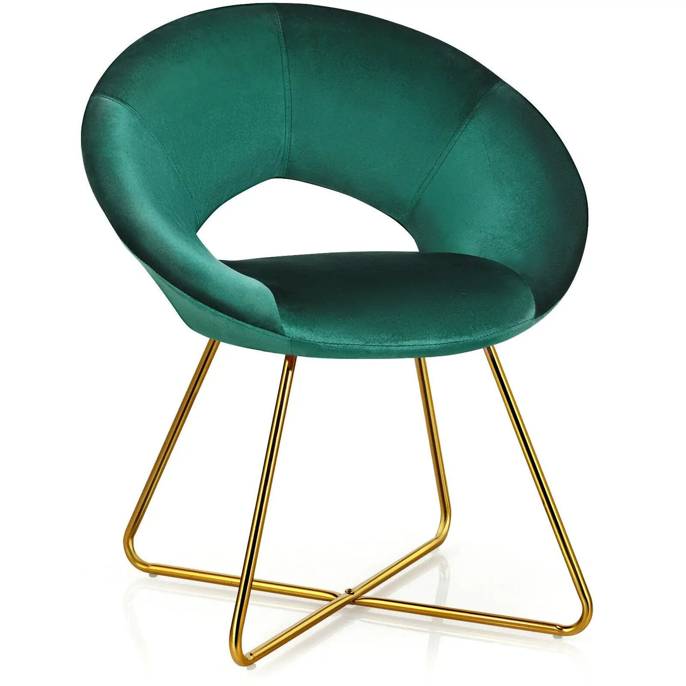 Modern Accent Velvet Dining Arm Chair with Golden Metal Legs and Soft Cushion by DirectDeals