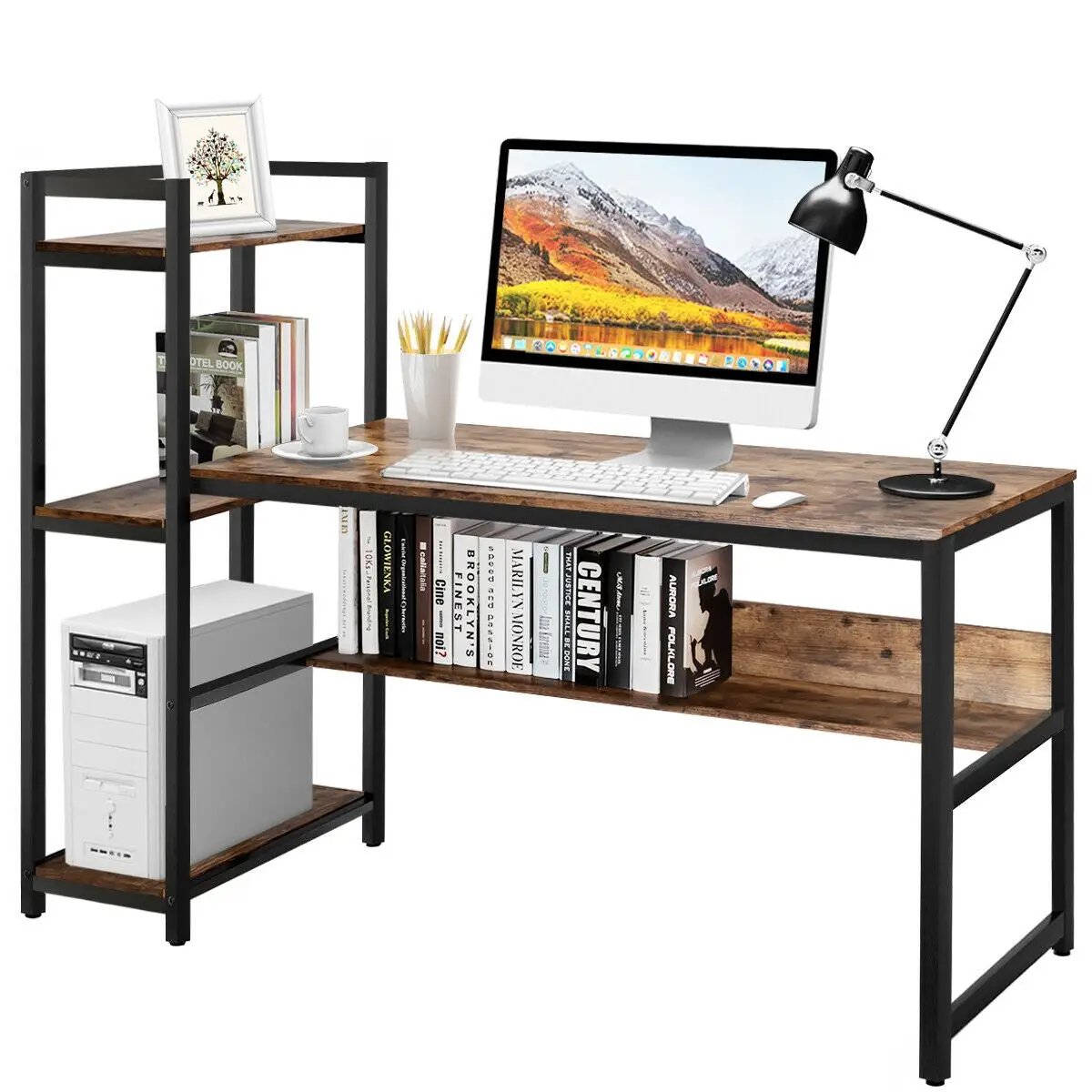 59-Inch Computer Desk Home Office Workstation 4-Tier Storage Shelves by DirectDeals