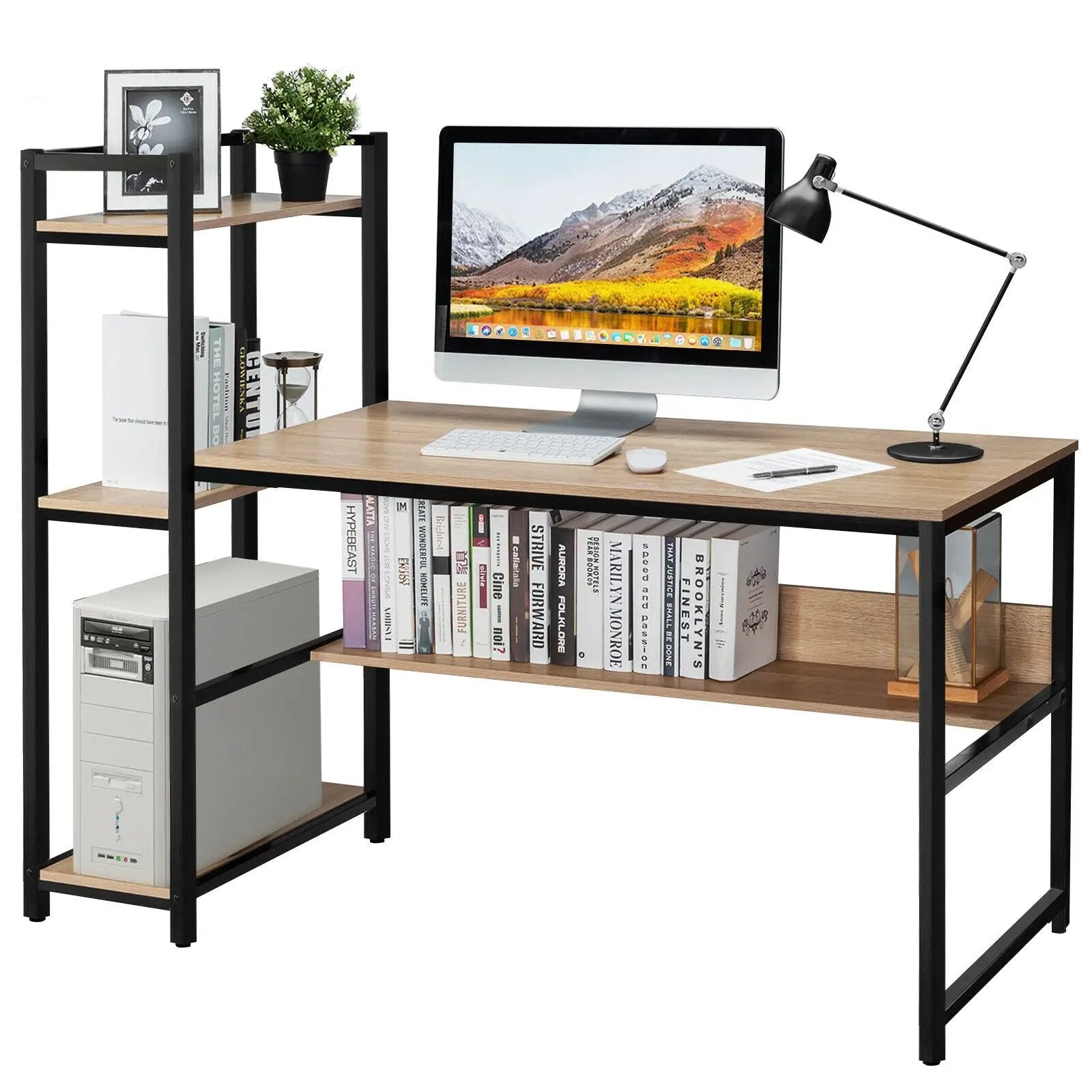 59-Inch Computer Desk Home Office Workstation 4-Tier Storage Shelves by DirectDeals