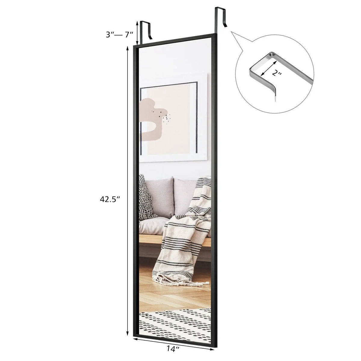 Full Length Metal Door Mirror with Adjustable Hook, photo 15 of 24