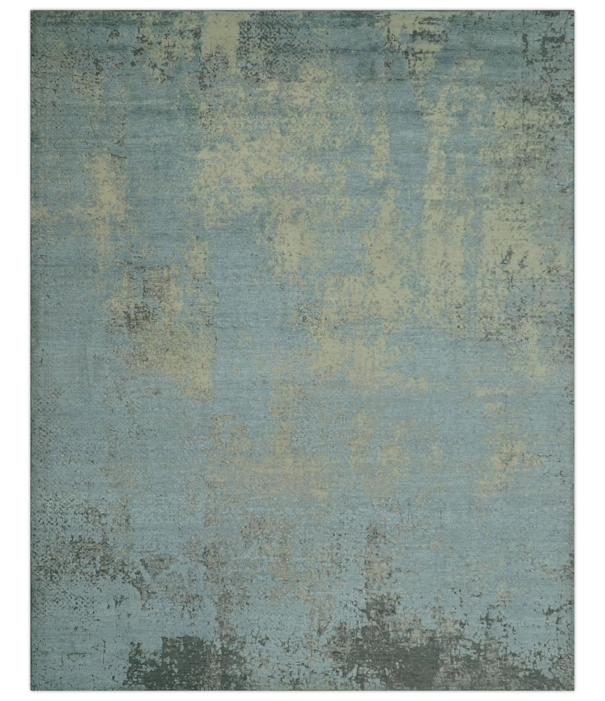 Abstract Design Blue, Beige And Gray 8x10 Hand Knotted Wool and Bamboo Silk Rug by The Rug Decor