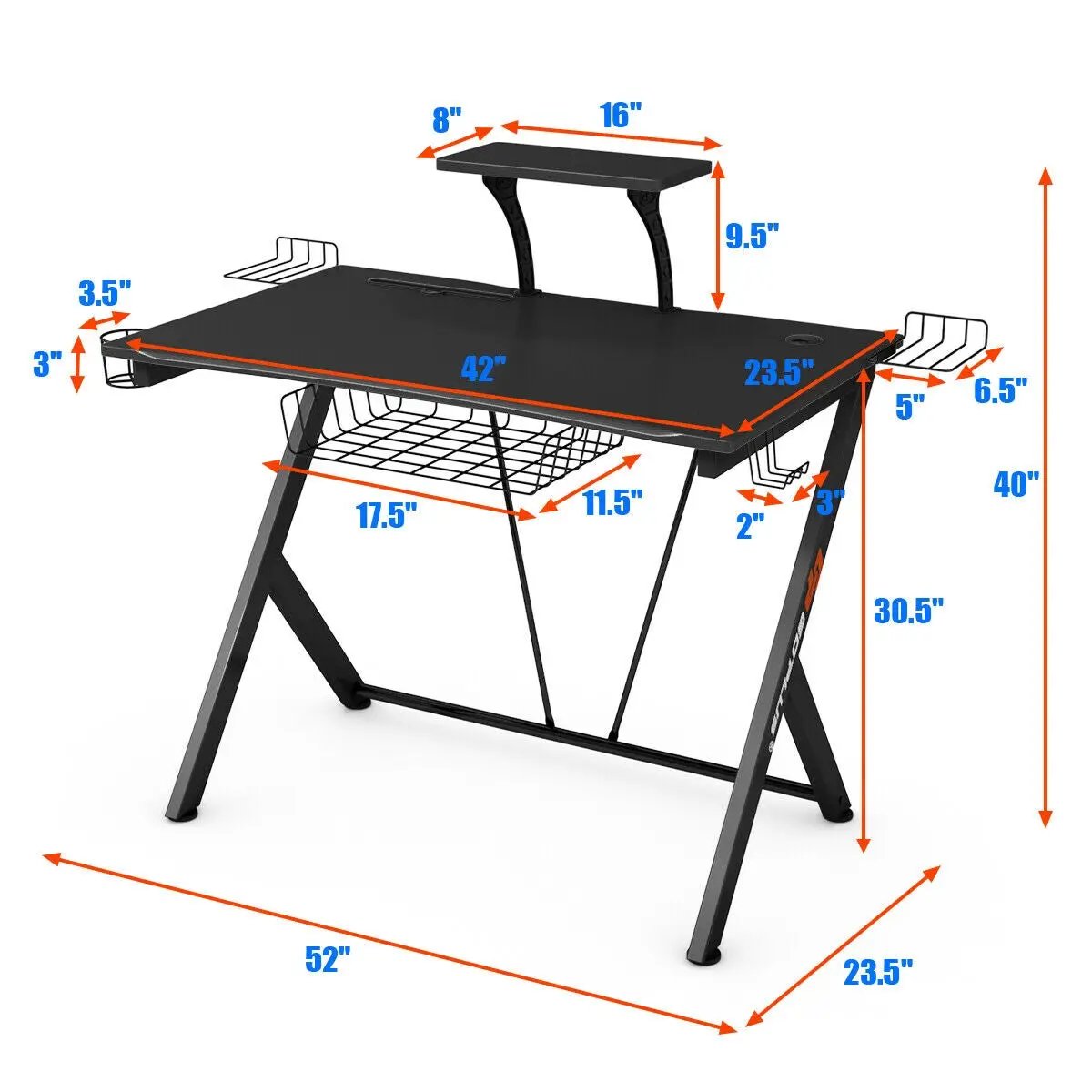 Multifunctional E-Sport Gaming Desk with Headset Hook and Cup Holder by DirectDeals
