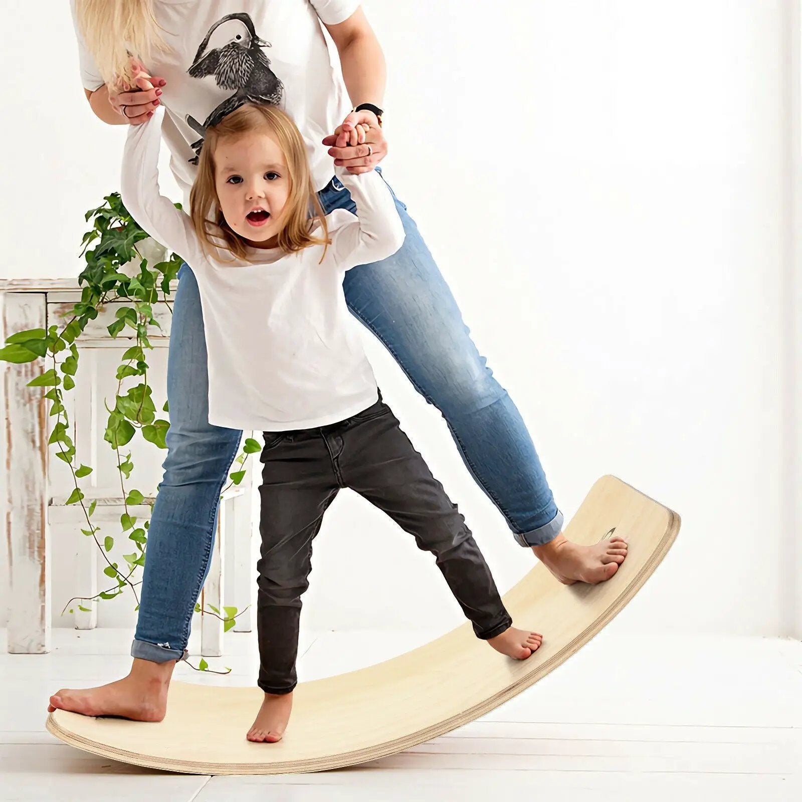 Wooden Wobble Balance Board Kids 35 Inch Rocker Yoga Curvy Board Toy with Felt Layer-Natural by DirectDeals