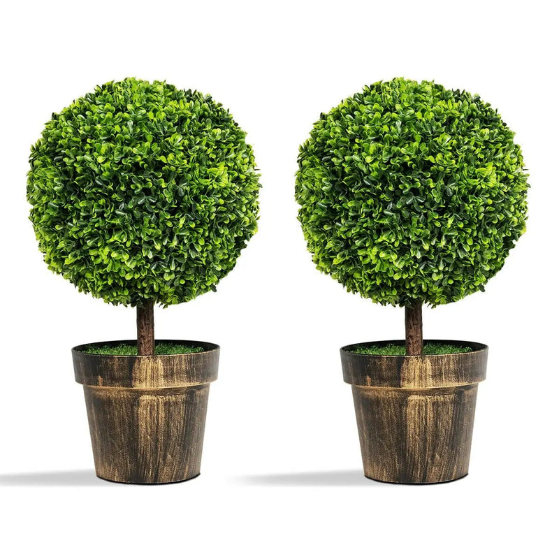 2 Pieces 24 Inch Artificial Boxwood Topiary Ball Tree for House and Office by DirectDeals