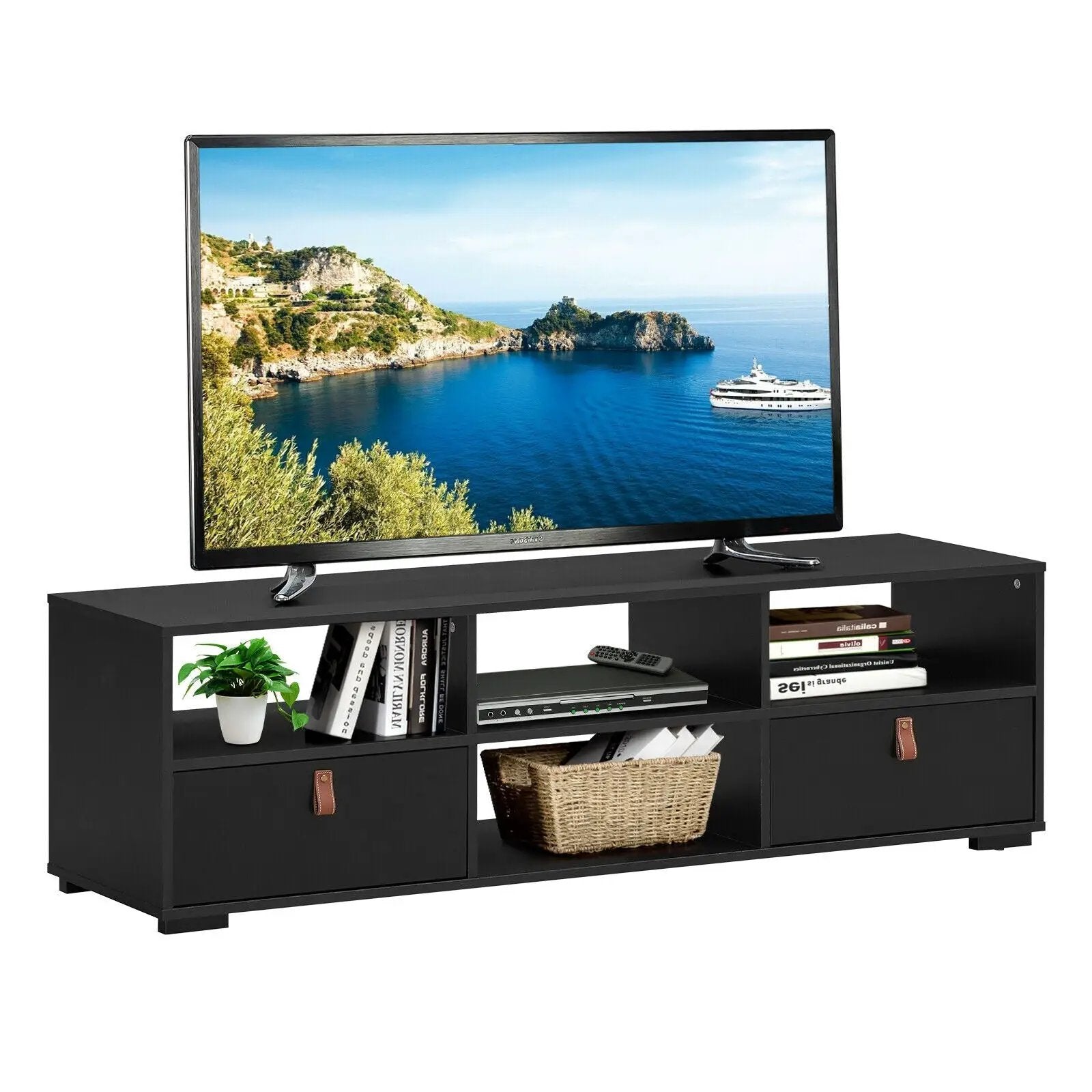 TV Stand Entertainment Media Center Console for TV's up to 60 Inch with Drawers Walnut by DirectDeals