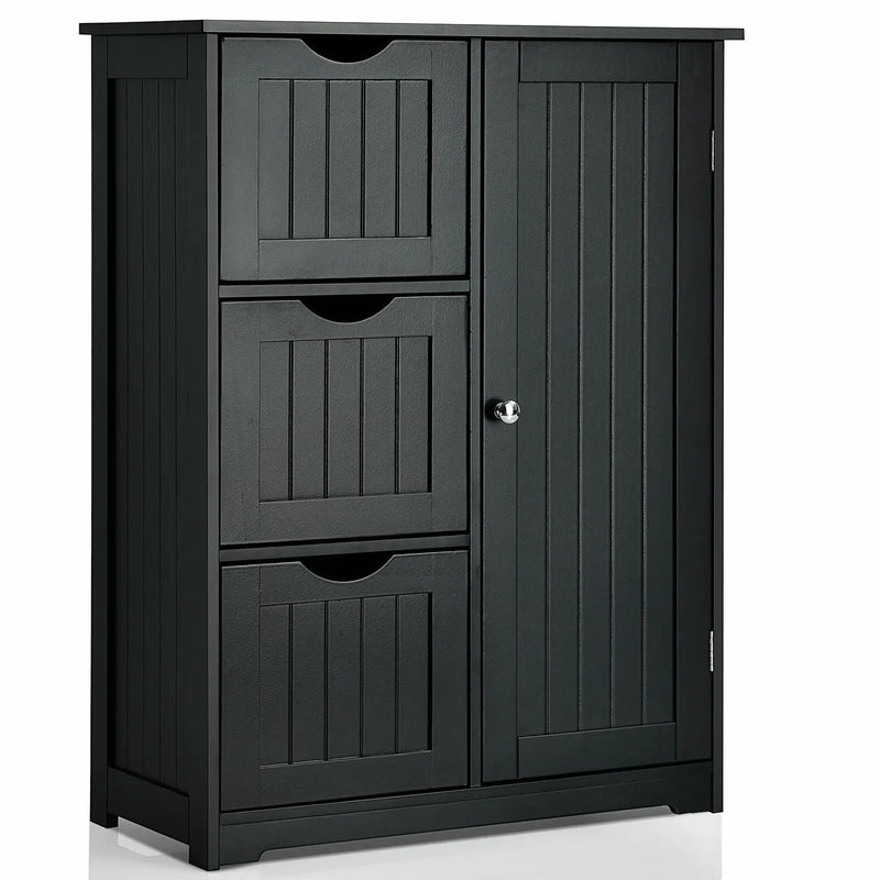 Bathroom Floor Cabinet Side Storage Cabinet with 3 Drawers and 1 Cupboard by DirectDeals
