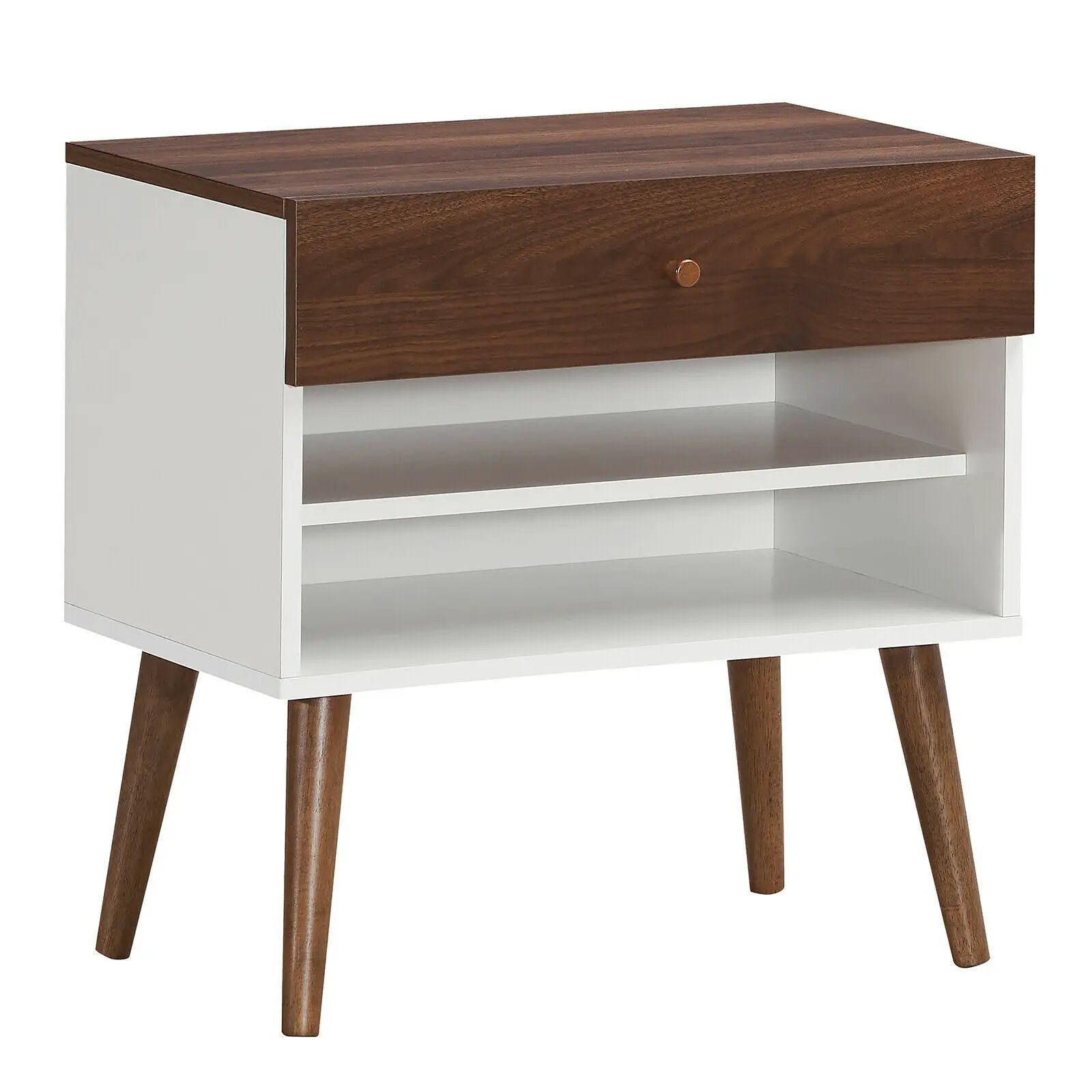 Mid-Century Nightstand with Drawer and Rubber Wood Legs by DirectDeals